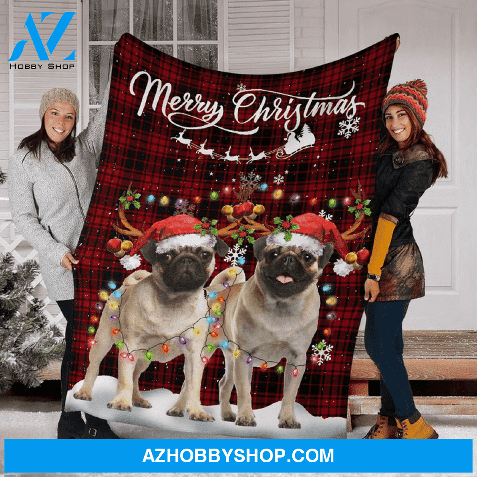 Pug Christmas Fleece Blanket Gift for Pug dog lovers Gift For Family & Friends Gift Home Decor Bedding Couch Sofa Soft And Comfy Cozy