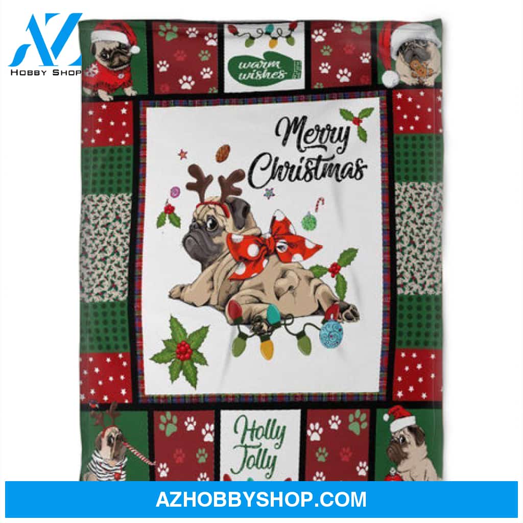 Pug Dog,Christmas Fleece Blanket.Gift For Christmas 