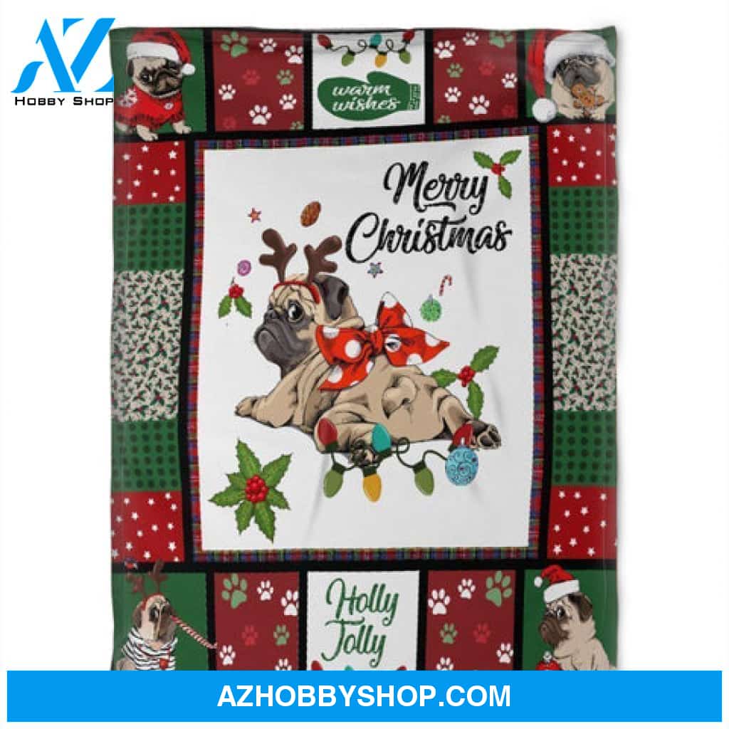 Pug Dog,Christmas Fleece Blanket.Gift For Christmas 