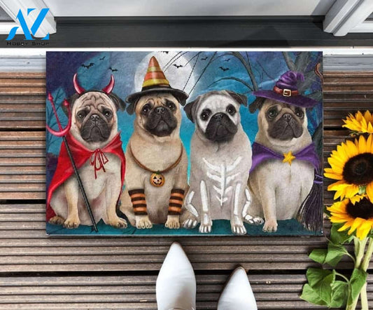 Pug Dog Happy Halloween Day Doormat Welcome Mat Housewarming Gift Home Decor Gift For Dog Lovers Funny Doormat Gift Idea For Halloween