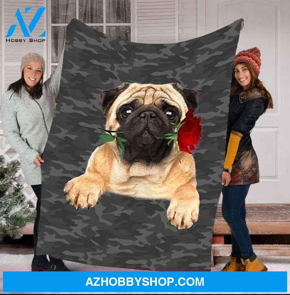 Pug Dog Rose Dog Lovers Gift Fleece Blanket