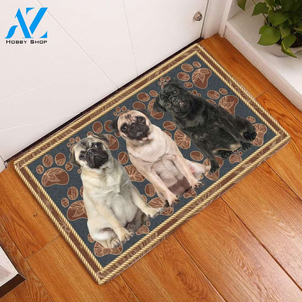 Pug Flower Paw Doormat