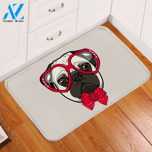 Pug Glasses Door Mat