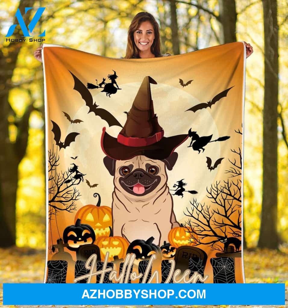 Pug Halloween - Dog Fleece Blanket - Sherpa Blanket