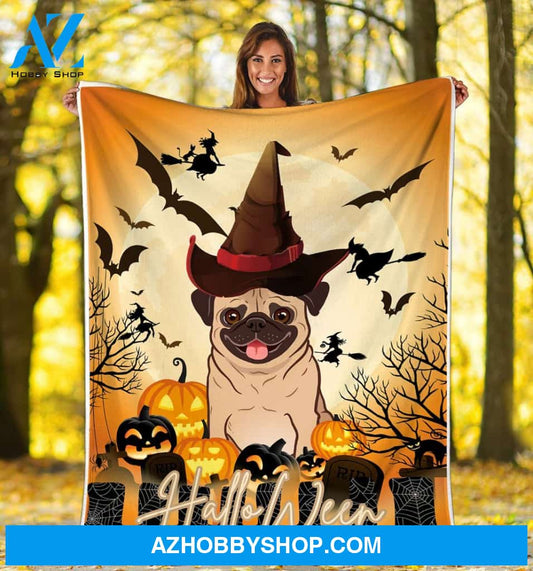 Pug Halloween - Dog Fleece Blanket - Sherpa Blanket
