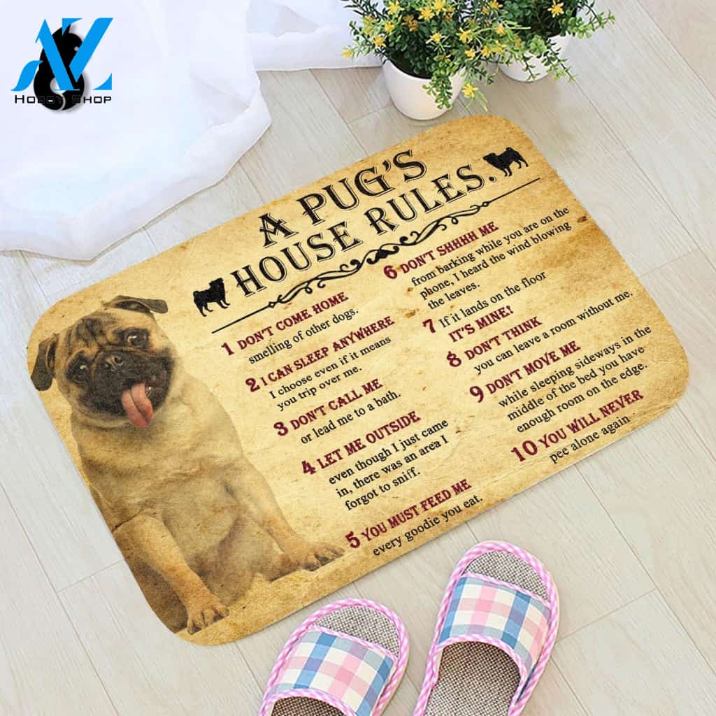 Pug House Rules Indoor and Outdoor Doormat Warm House Gift Welcome Mat Gift for Labrador Lovers Birthday Gift
