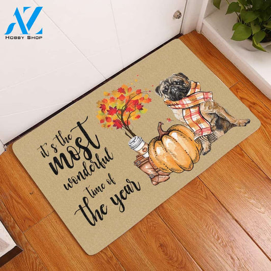 Pug It’s The Most Wonderful Time Of The Year Easy Clean Welcome DoorMat | Felt And Rubber | 40x60 cm | 45x75 cm | 60x90 cm | Colorful | DO1515