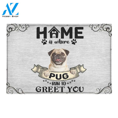Pug Run To Greet You Printed Doormat Home Decor