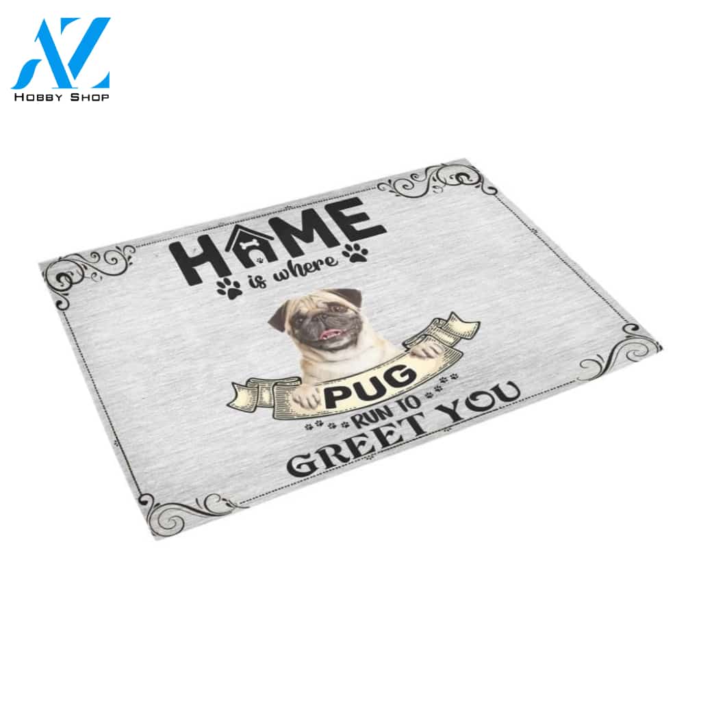 Pug Run To Greet You Printed Doormat Home Decor