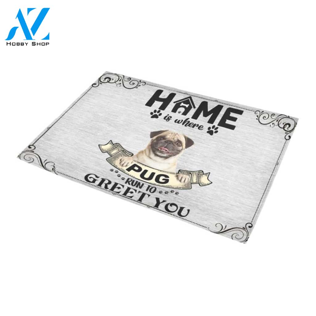 Pug Run To Greet You Printed Doormat Home Decor