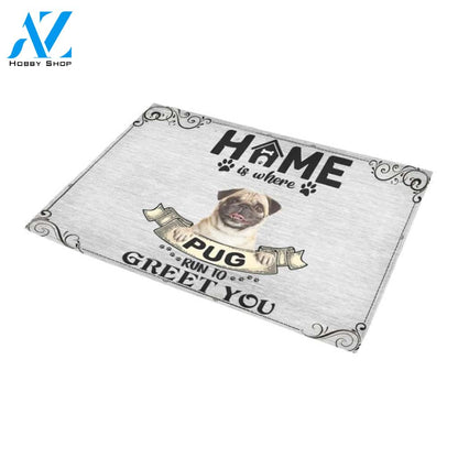 Pug Run To Greet You Printed Doormat Home Decor