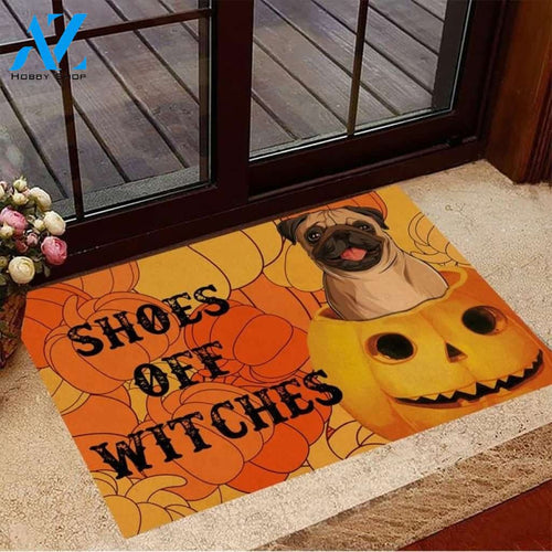 Pug Shoes Off Witches Pumpkin Funny Halloween Indoor And Outdoor Doormat Warm House Gift Welcome Mat Birthday Gift For Dog Lovers