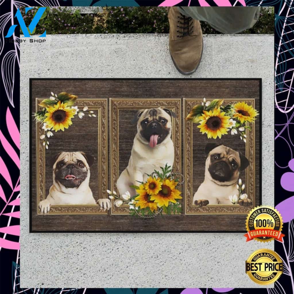 Pug Sunflower Frame Doormat