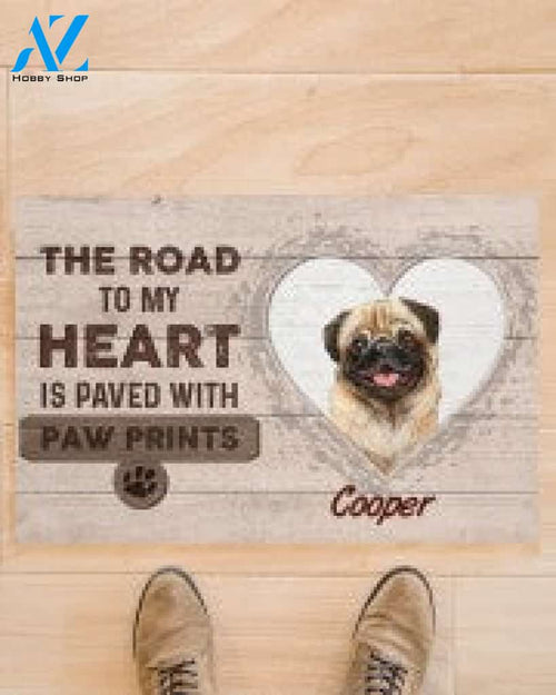 Pug The Road To My Heart Paved With Paw Print Doormat
