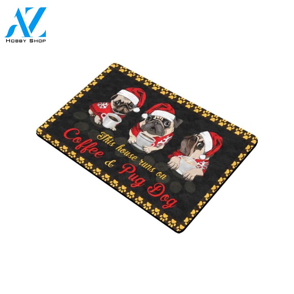 Pug This House Runs On Coffee Doormat Indoor And Outdoor Mat Entrance Rug Sweet Home Decor Housewarming Gift Gift For Friend Family Stem Feminist