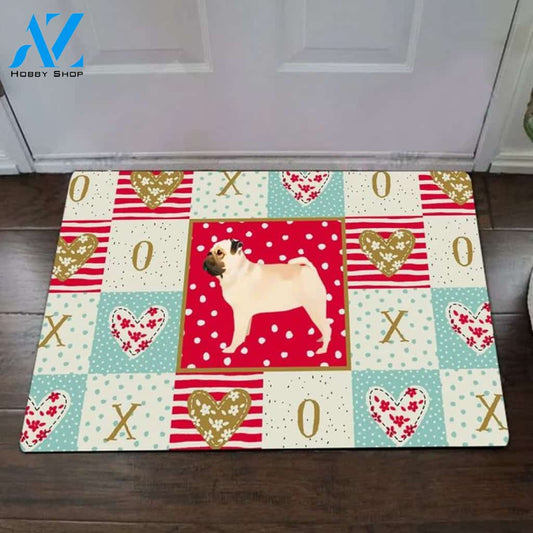 Pug Valentines Cute Doormat Indoor Outdoor Gift For Her Gift Home Decor Warm House Gift Welcome Mat Decor