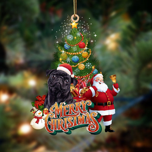 Godmerch- Ornament- pug bla-Christmas Tree&Dog Hanging Ornament, Happy Christmas Ornament, Car Ornament