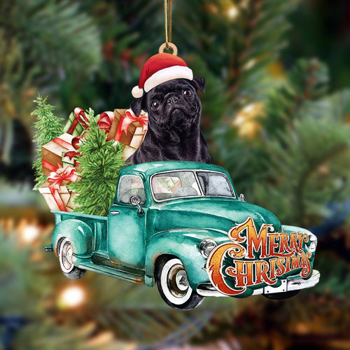 pug bla-Green Truck Hanging Ornament