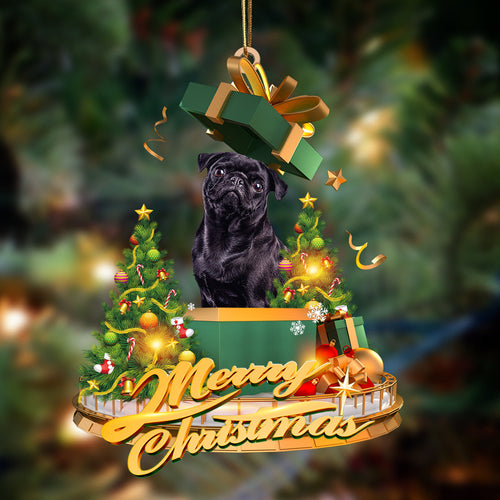 Godmerch- Ornament- Pug bla-Christmas Gifts&dogs Hanging Ornament, Happy Christmas Ornament, Car Ornament