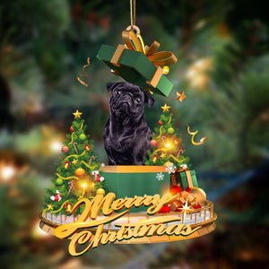 Godmerch- Ornament- Pug bla-Christmas Gifts&dogs Hanging Ornament, Happy Christmas Ornament, Car Ornament