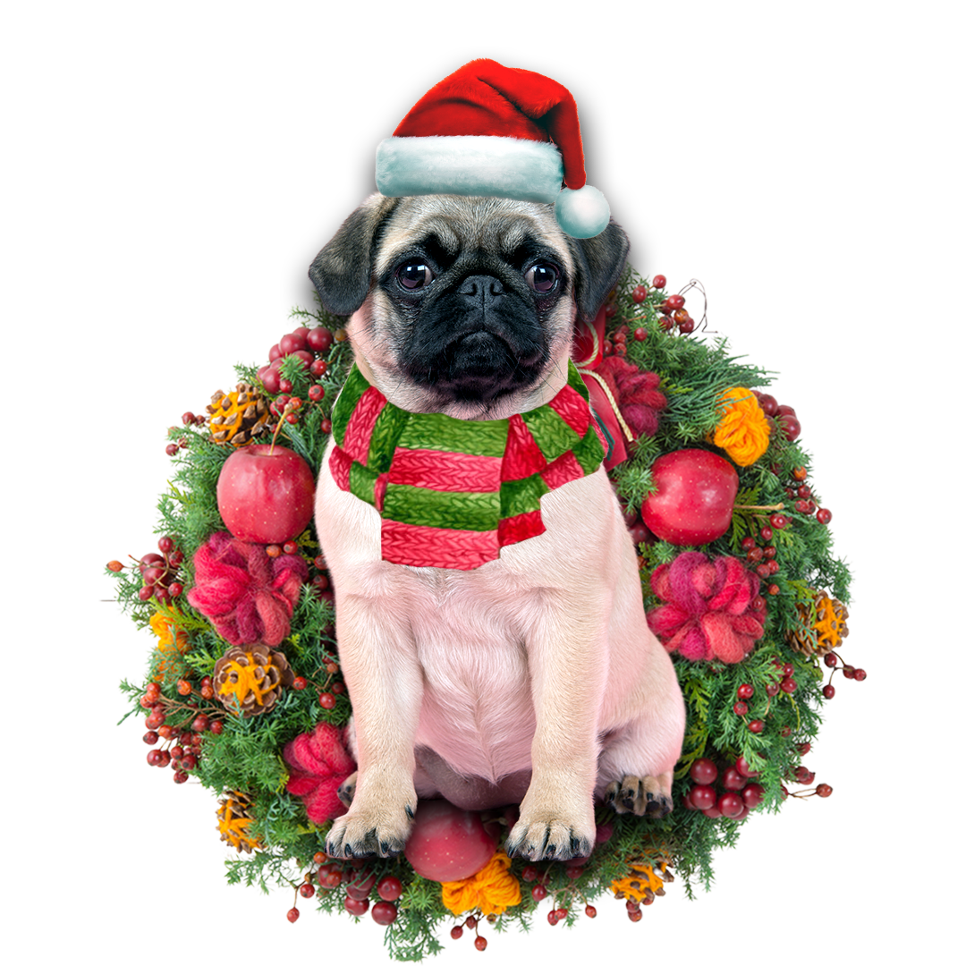 Godmerch- Ornament- Pug Christmas Ornament, Happy Christmas Ornament, Car Ornament