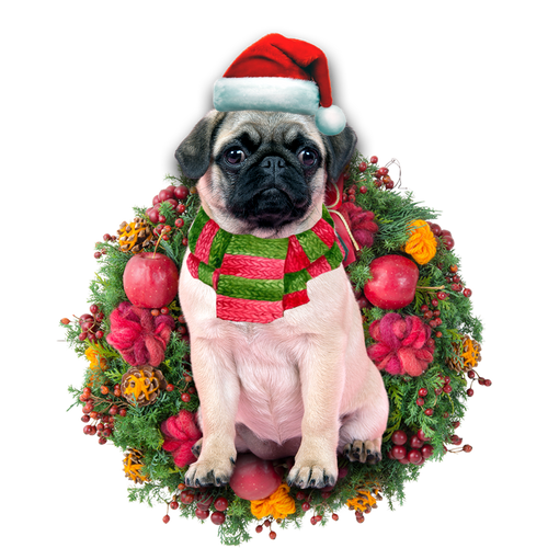 Godmerch- Ornament- Pug Christmas Ornament, Happy Christmas Ornament, Car Ornament