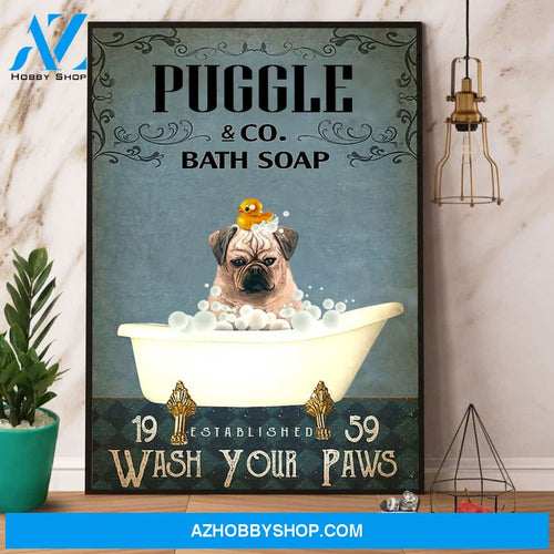 Puggle & Co Bath Soap Wash Your Paws Canvas And Poster, Wall Decor Visual Art