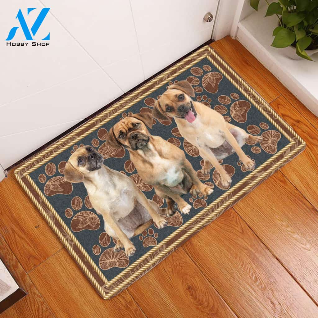 Puggle Flower Paw - Dog Doormat Welcome Mat House Warming Gift Home Decor Gift for Dog Lovers Funny Doormat Gift Idea