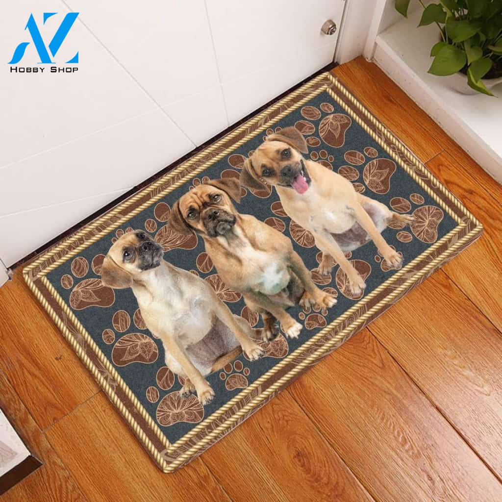 Puggle Flower Paw Doormat