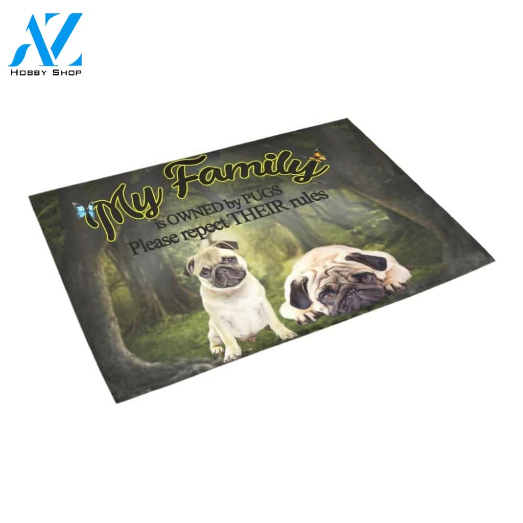 Pugs Respect Their Rules Doormat Indoor And Outdoor Mat Entrance Rug Sweet Home Decor Housewarming Gift Gift For Friend Family Stem Feminist