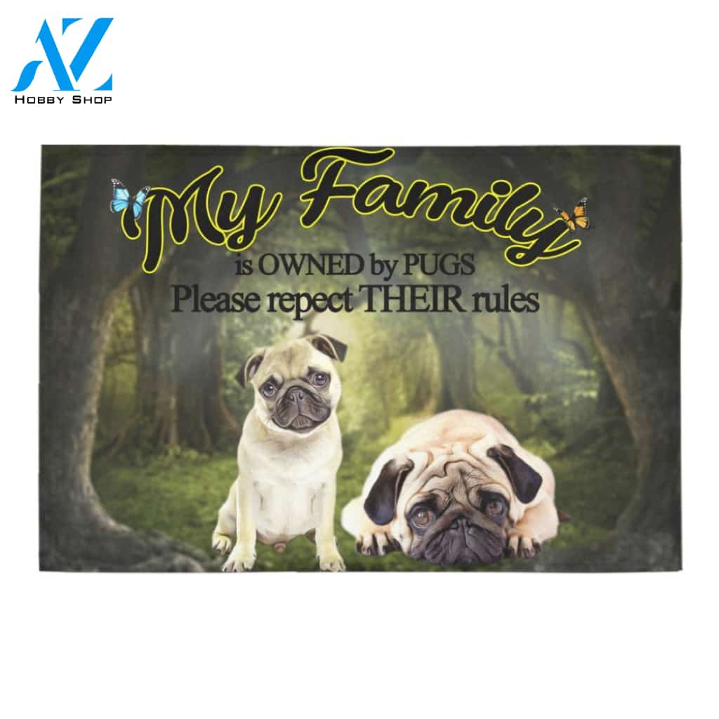 Pugs Respect Their Rules Doormat Indoor And Outdoor Mat Entrance Rug Sweet Home Decor Housewarming Gift Gift For Friend Family Stem Feminist