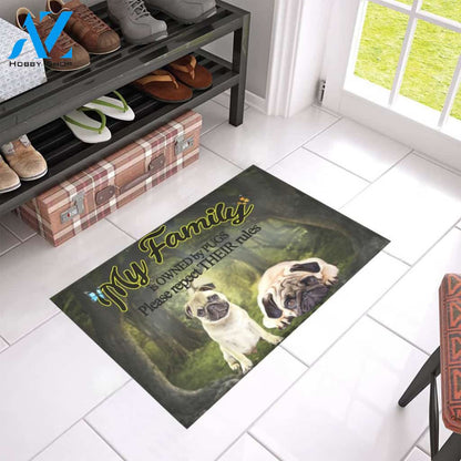 Pugs Respect Their Rules Doormat Indoor And Outdoor Mat Entrance Rug Sweet Home Decor Housewarming Gift Gift For Friend Family Stem Feminist