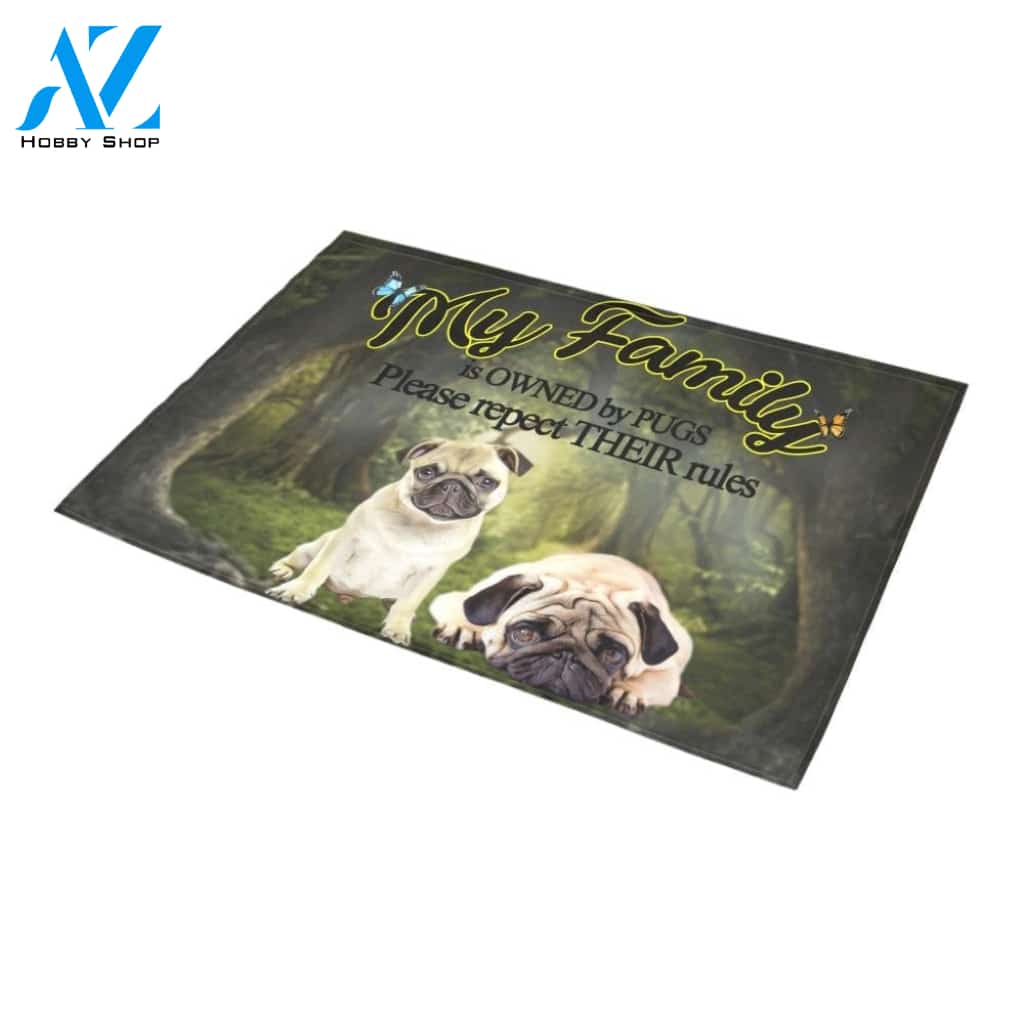 Pugs Respect Their Rules Doormat Indoor And Outdoor Mat Entrance Rug Sweet Home Decor Housewarming Gift Gift For Friend Family Stem Feminist