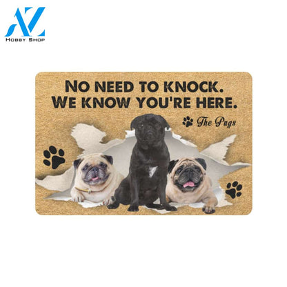 Pugs We Know You're Here Doormat Indoor And Outdoor Mat Entrance Rug Sweet Home Decor Housewarming Gift Gift For Friend Family Stem Feminist