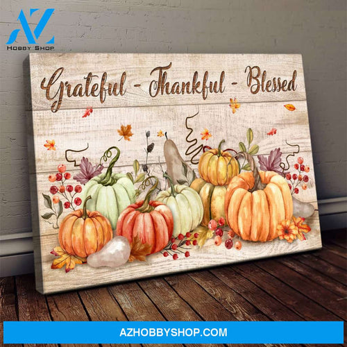 Pumpkin - Grateful, thankful and blessed Landscape Canvas Prints, Wall Art