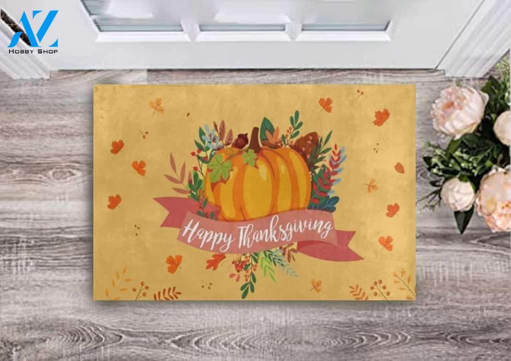 Pumpkin Happy Thanksgiving Carpet Doormat Floor Rug Indoor and Outdoor Mat Entrance Rug Sweet Home Decor Housewarming, Gift For Friend Family