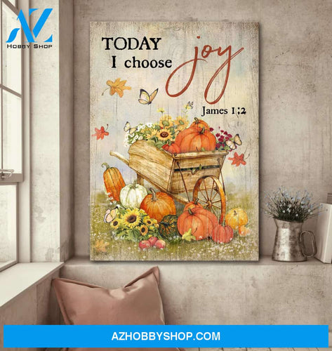 Pumpkin in wooden trolley - Today I choose Joy - Jesus Portrait Canvas Prints, Wall Art