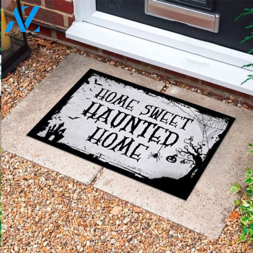 Pumpkin Spider Bats Pattern Doormat Home Sweet Haunted Home Doormat Welcome Mat Housewarming Gift Home Decor Funny Doormat Gift for Halloween