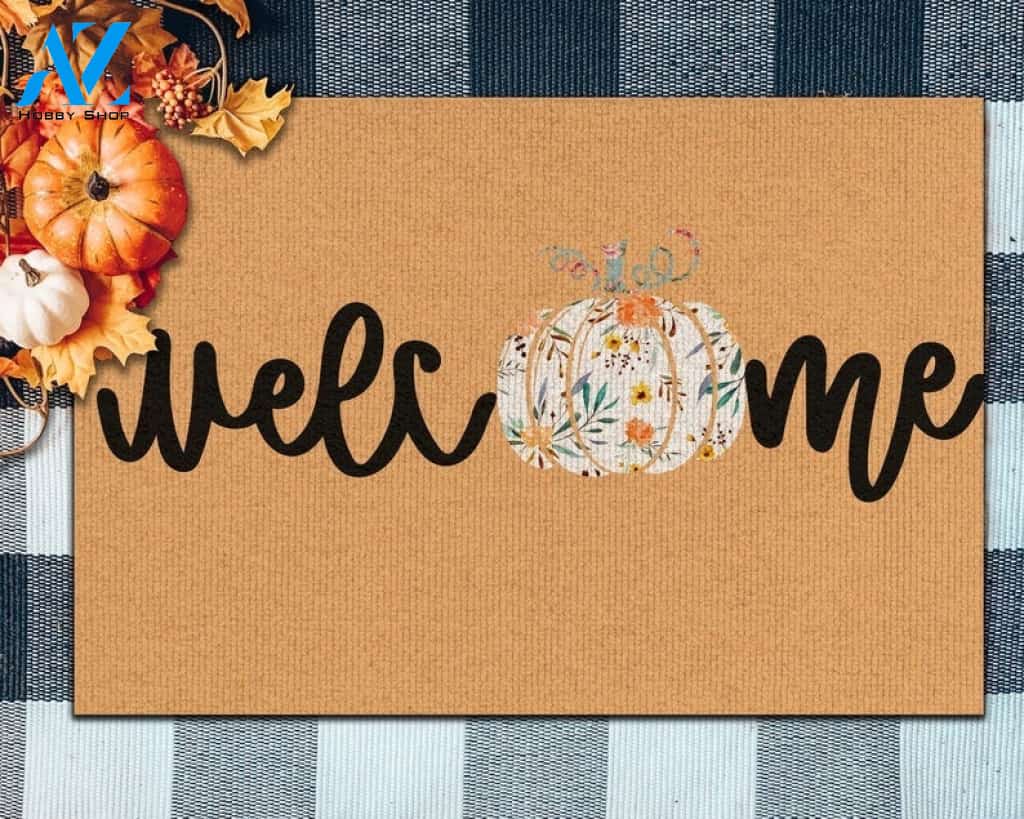 Pumpkin Welcome Floral Thankfull, Halloween Pumpkin Doormat Gift For Friend Family Decor Warm House Gift Welcome Mat Halloween Decor