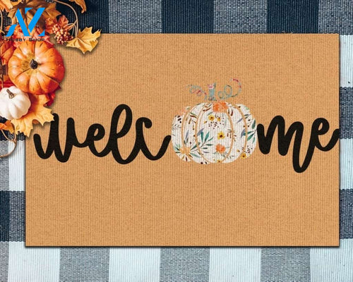 Pumpkin Welcome Floral Thankfull, Halloween Pumpkin Doormat Gift For Friend Family Decor Warm House Gift Welcome Mat Halloween Decor