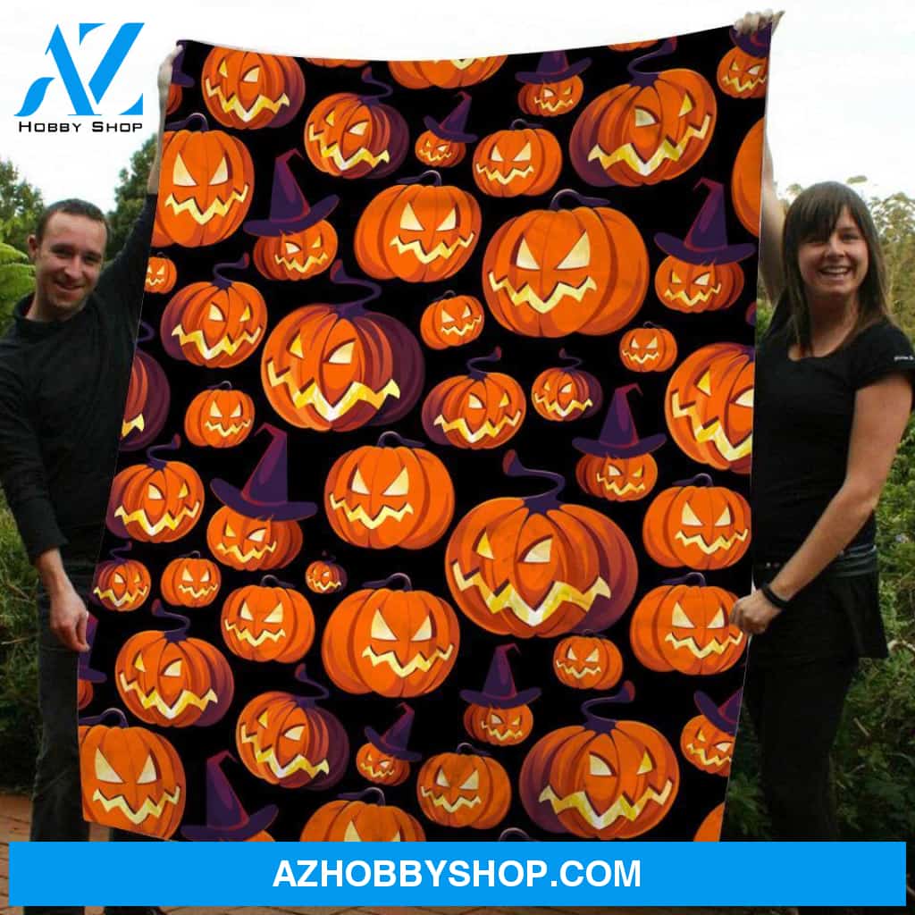 Pumpkin Witch Halloween Gift Fleece Blanket - Sherpa Blanket