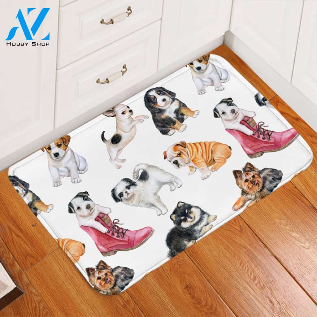 Puppy Family White Door Mat