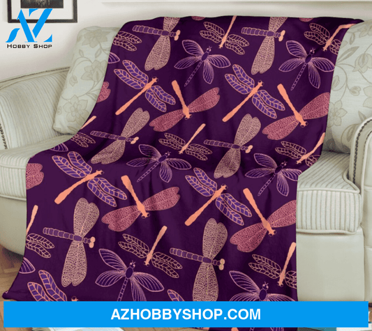 Purple Dragonfly Fleece Blanket, Child & Adult Blanket, Warm Dragonfly Throw Blanket Birthday Gift Home Decor Bedding Couch Sofa Soft And Comfy Cozy