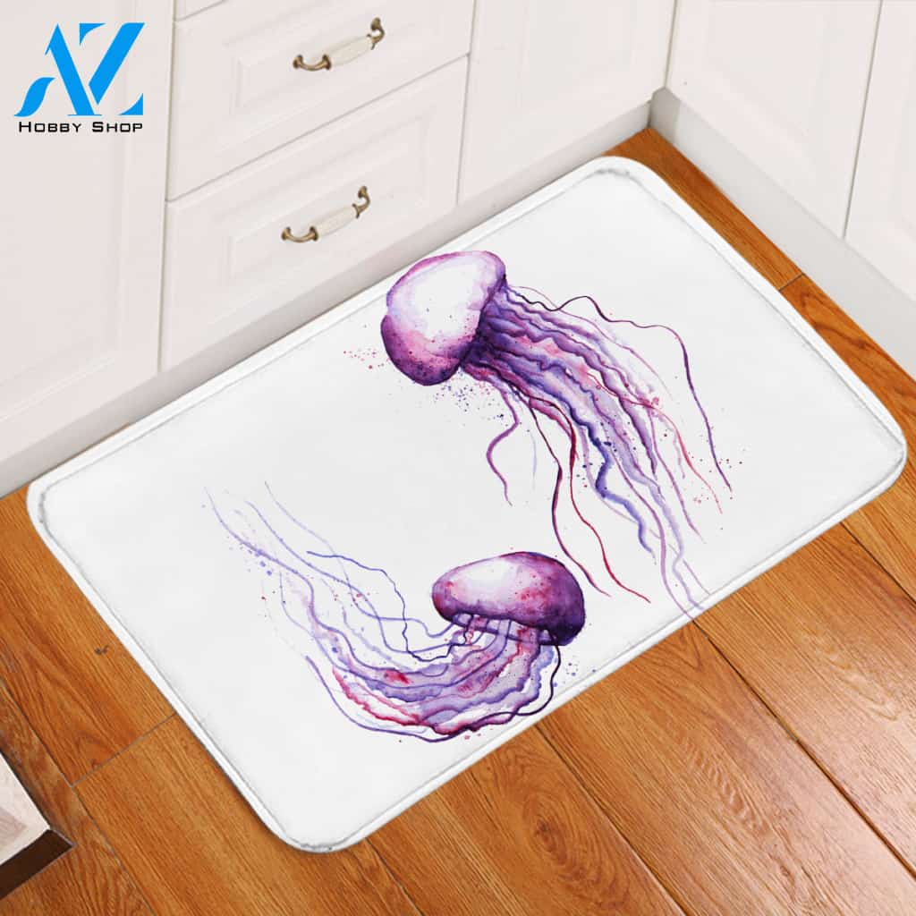 Purple Jellyfish White Door Mat