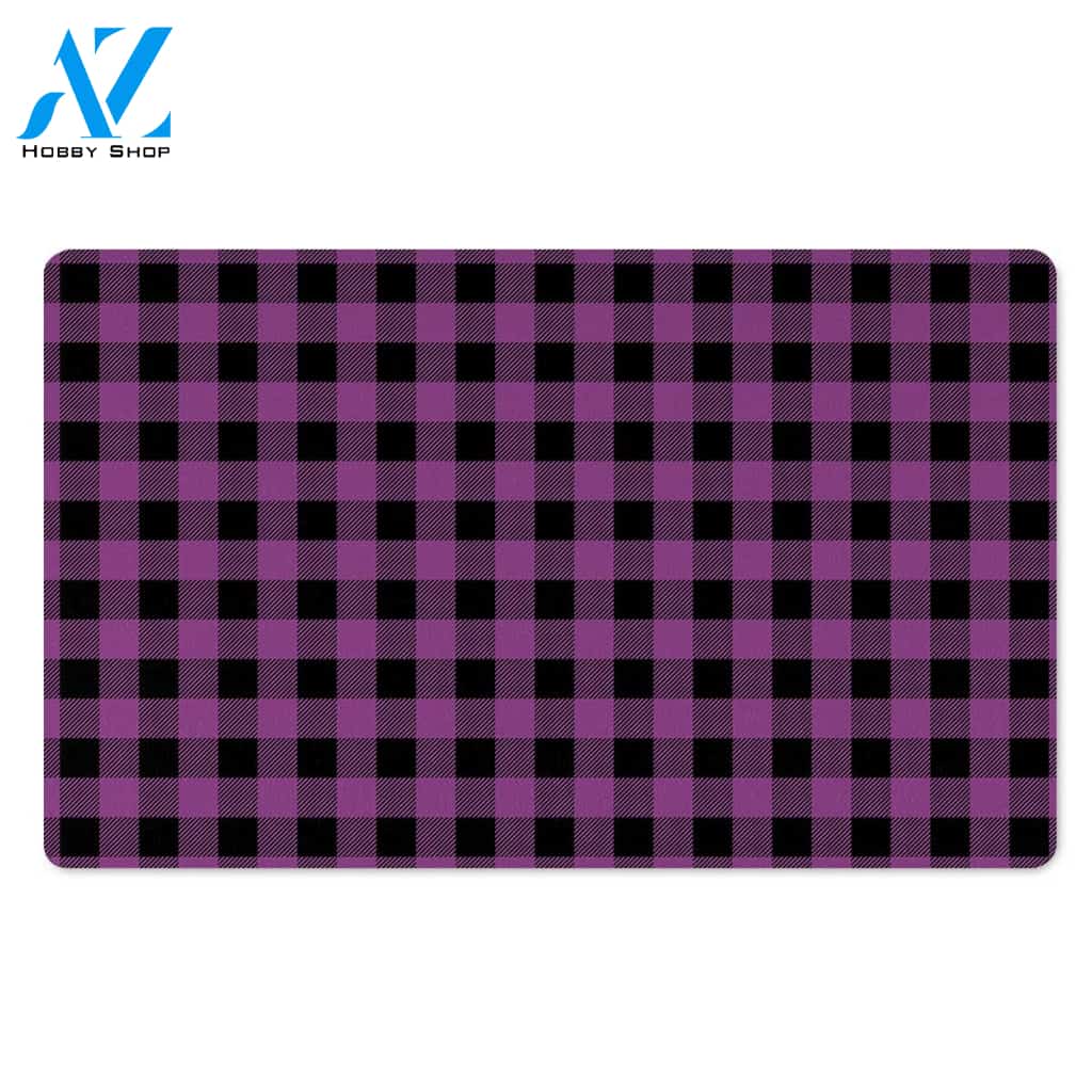Purple Plaid Door Mat
