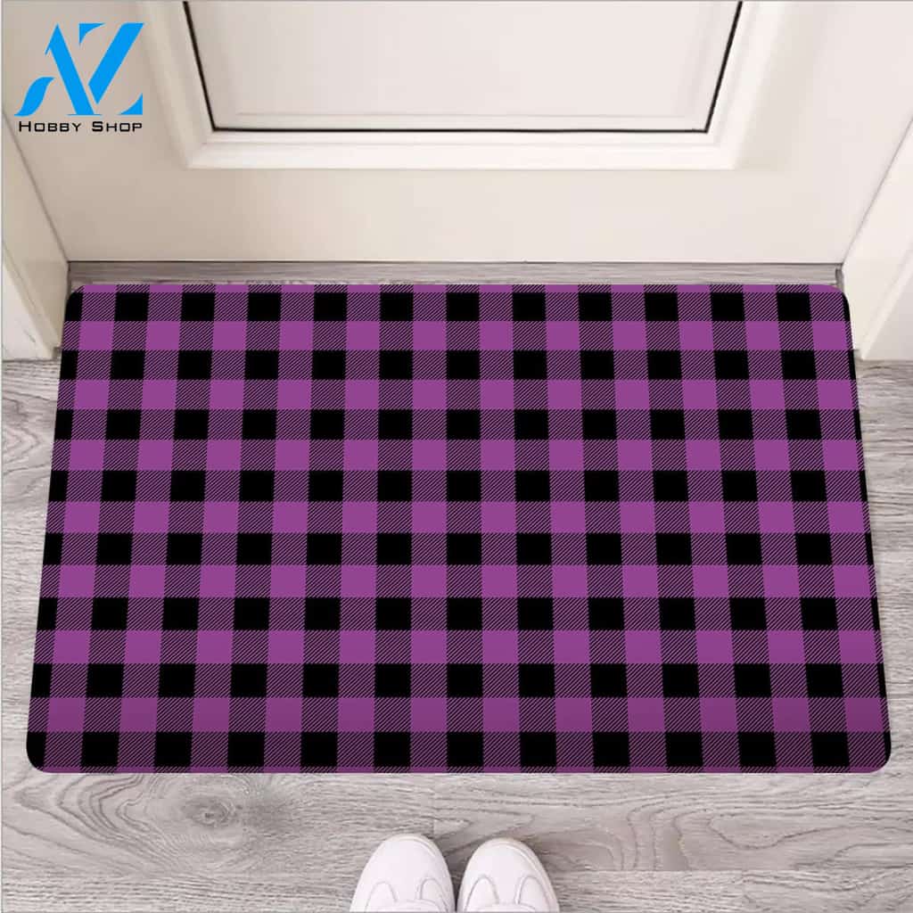 Purple Plaid Door Mat