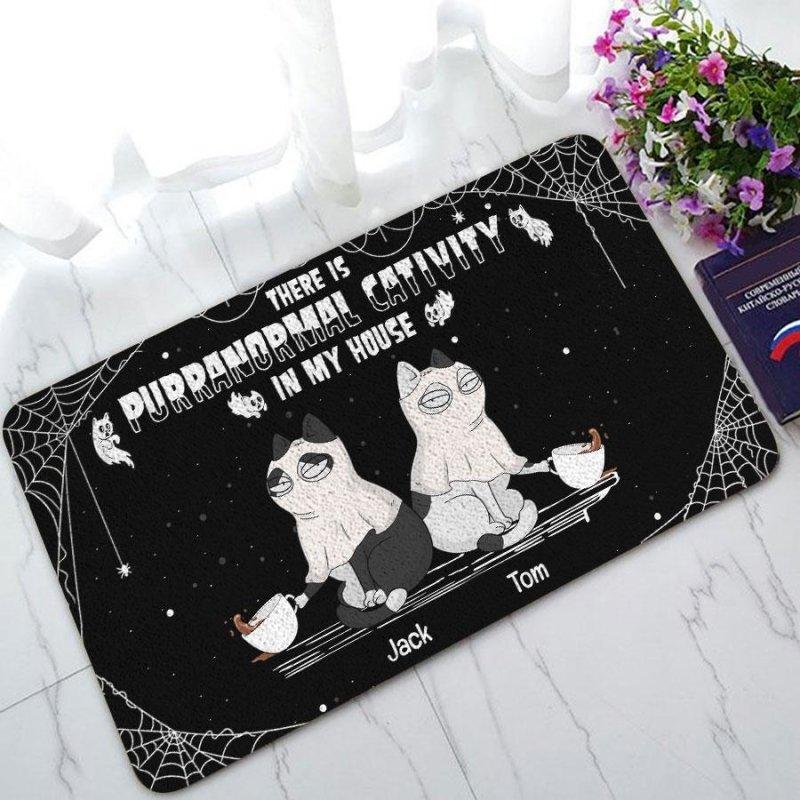Purranormal Cativity In My House Personalized Halloween Doormat