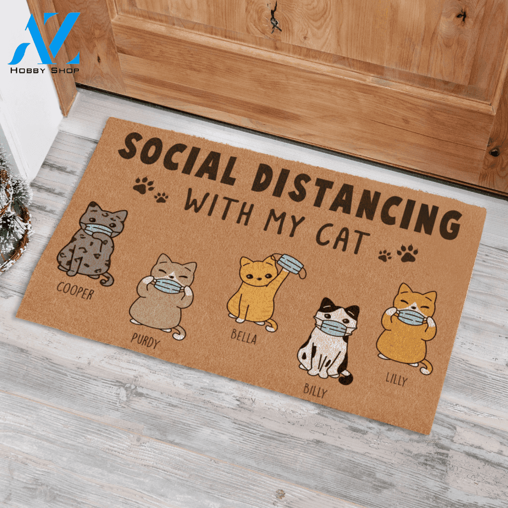 Quarantine Cat Social Distancing With My Cat Printed Doormat Home Decor