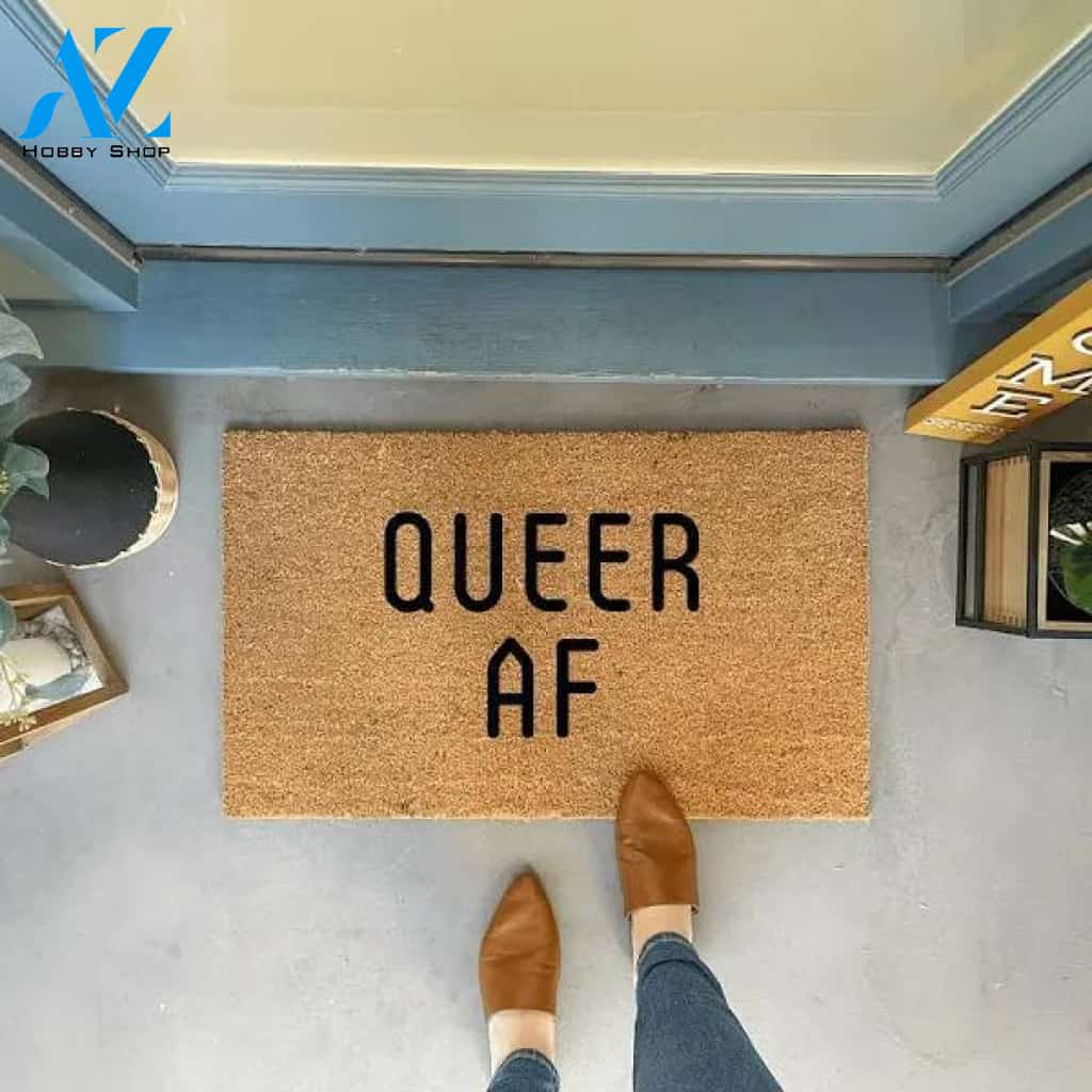 Queer AF Pride Doormat / LGBT Wedding Gift / Pride Outdoor Doormat / Equality Housewarming Gift / Modern Doormat / Unique Gift / Gay Doormat
