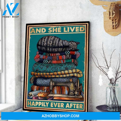 Quilting Cat Poster, She Lives Happily Ever After Canvas And Poster, Wall Decor Visual Art